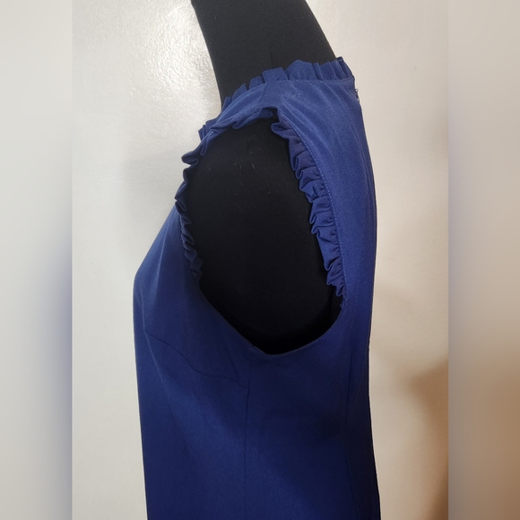 J. Crew Factory Ruffleneck Suit Dress Sleeveless Navy Blue Size 4 Petite - Picture 4 of 9